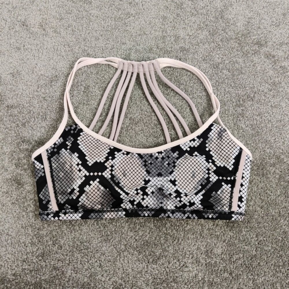 Lululemon Women's Strappy Back Sports Bra Size 4 Snakeskin Gray Pink Athletic